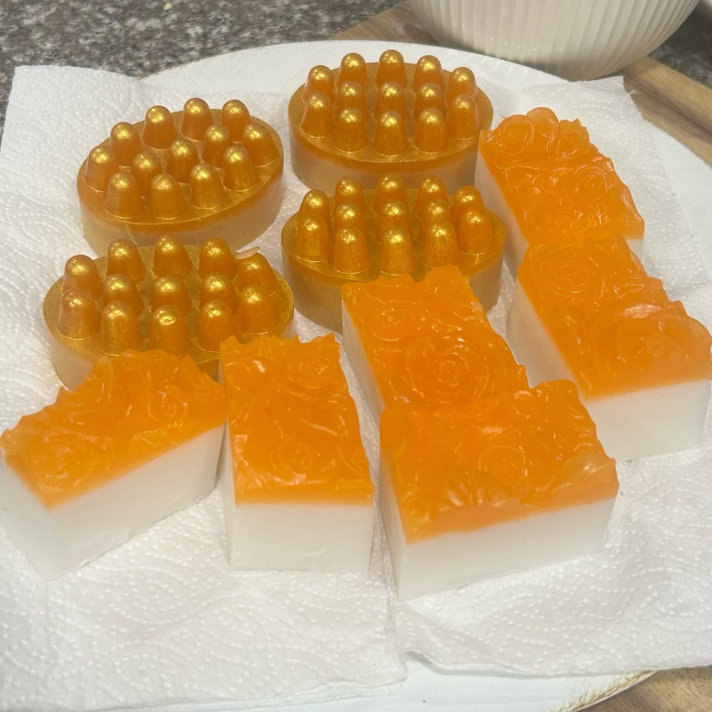 Luxurious Orange and Gold Handcrafted Soap .,by Naturelife set of three  $20